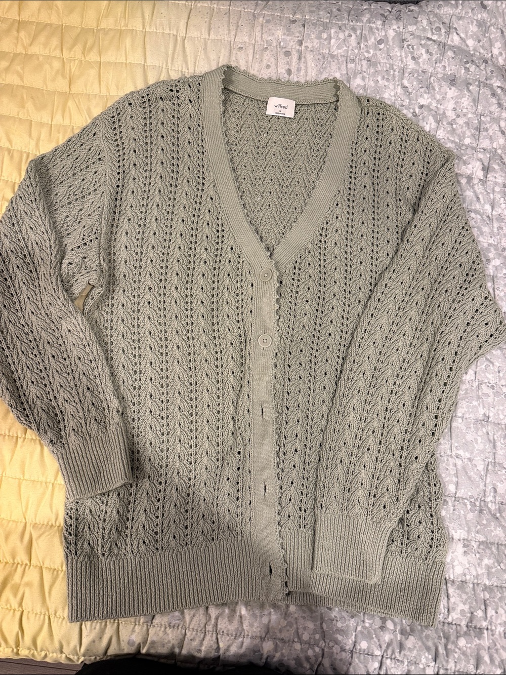 Aritzia Openwork V-Neck Cardigan in Light Sage